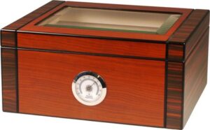 Humidor schwarz/rot-braun matt Deckel mit Glaseinsatz