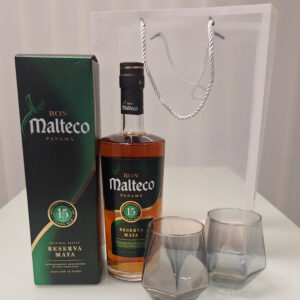 Geschenktasche "Malteco 15 Jahre" mit 2 Gläsern